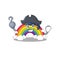 Rainbow cartoon design style as a Pirate with hook hand and a hat