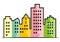 Rainbow City, colored plasters, vector illustration