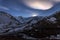 Rainbow cloud over the Himalayas. Sunset in the mountains, Nepal, Tilicho Base Camp, Annapurna region