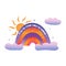 Rainbow in clouds, bright sun peeking out. Vector