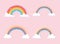 Rainbow with clouds cartoon bright fantasy icons