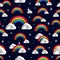 Rainbow with clouds cartoon seamless pattern