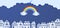 Rainbow and clouds over houses in the paper cut style. Vector cloudy weather in blue sky background and white papercut