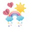 Rainbow clouds raining with hearts and sun