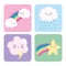 Rainbow clouds shooting star thunderbolt rain cartoon decoration cards