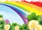 Rainbow, clover and gold coins