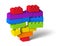 Rainbow color 3d heart breaking, made of toy building blocks
