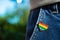 Rainbow color lgbt heart badge on jeans