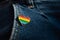 Rainbow color lgbt heart badge on jeans