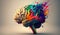 Rainbow color paint splashes on human brain. Artist\\\'s creative thinking. AI generative of stylized colored human