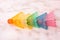 Rainbow colored badminton birdies. Outdoors sports game, family leisure