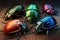 Rainbow-colored beetles with iridescent metallic colors, colored beetles - Generative AI