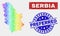 Rainbow Colored Component Serbia Map and Distress Preferred Stamps