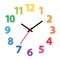 Rainbow colored dial. Clock face with colorful numerals