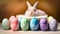 Rainbow colored Easter cute rabbit egg symbol. young bunny Generated AI