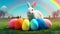 Rainbow colored Easter cute rabbit egg symbol. young easter eggs Generated AI