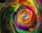 Rainbow colored fractal chaos spiral and twist, like a