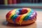 Rainbow Colored Glazed Donut. AI generative