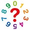 Rainbow colored numbers and a red question mark