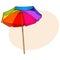 Rainbow colored, open beach umbrella, sketch style vector illustration