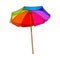 Rainbow colored, open beach umbrella, sketch style vector illustration