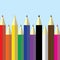rainbow colored pencils lined vector illustration cartoon