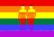 Rainbow colored shilhouette of a gay couple
