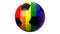 Rainbow colored soccer ball on white background.
