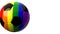 Rainbow colored soccer ball on white text space.