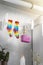 Rainbow colored socks lying in a laundry room. LGBT Concept