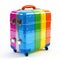 Rainbow colored suitcase isolated on white background
