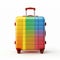 Rainbow colored suitcase isolated on white background