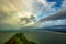 Rainbow colorful above sea horizon at dawn