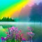 Rainbow colorful forest with lake, fantasy location - Abstract Illustration