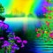 Rainbow colorful magic forest with lake, fantasy location - Abstract Illustration