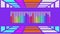 Rainbow coloured bar chart on purple with moving purple grid background