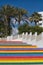 Rainbow coloured steps, Nerja, Spain.