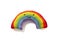 Rainbow from crochet yarn is a handcraft for decoration on white background.