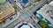 Rainbow crosswalks in Castro District aerial downward view with shops