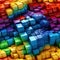 Rainbow cubes arranged with cubist fragmentation and realistic textures (tiled)