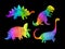 Rainbow dinosaur set in rainbows color. Character cute dino for kids design. Watercolor childish collection, funny