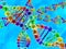 Rainbow DNA (deoxyribonucleic acid) with blue background