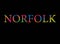 Rainbow filled text spelling out Norfolk