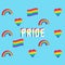 Rainbow flag, heart, arch and text pride pattern, isometric vector set