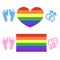 Rainbow flag, LGBT symbol on heart and gay and lesbian symbol