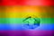 Rainbow flag, lips imprint on LGB background. Homosexual lesbian couple, pride parade symbol, transgender and bisexual