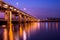 Rainbow fountain show at Banpo Bridge in Korea.