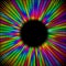 Rainbow furry circle shape with black area in middle, gritty psychedelic rays in life energy aura