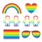 Rainbow gasses, heart, sunglasses, flag, girl boy pictogram icon set. Gay marriage. LGBT pride sign symbol. Flat design. White bac