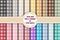 Rainbow Gingham Check Plaid Vector Patterns. Harmonies shades of Pink, Orange, Beige, Yellow, Turquoise, Blue, Lilac and Brown.